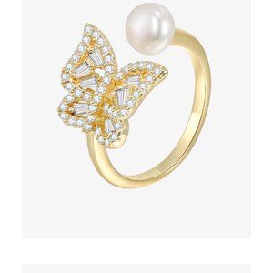 LELC Fashion Butterfly Natural Pearl Ring